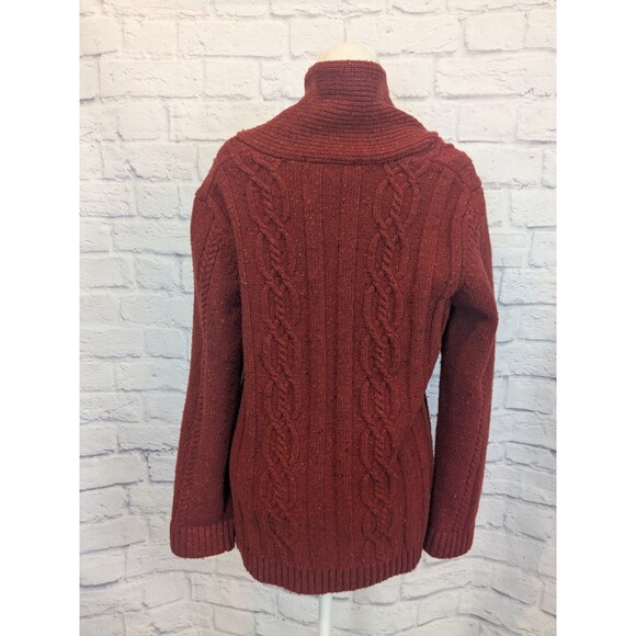 Coldwater Creek Cable Knit Cardigan Toggle buttons Wool Blend Deep Red Size L/14 - Picture 2 of 7